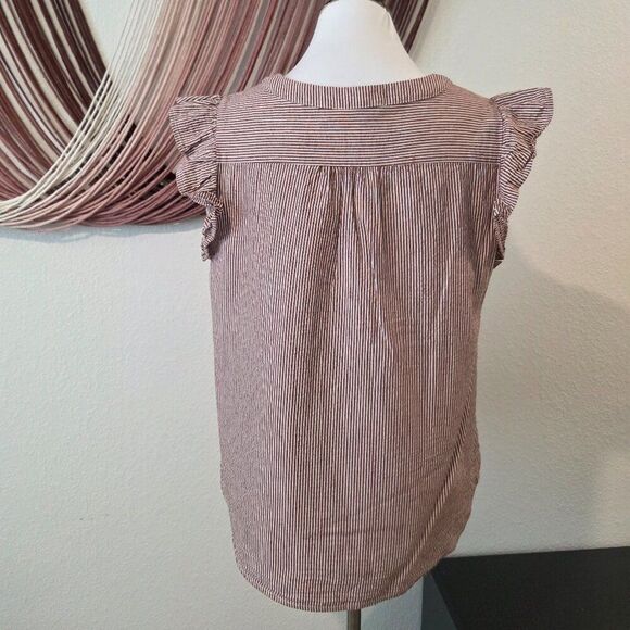 Entro Striped Cap Sleeve Blouse Sz L - Picture 3 of 4